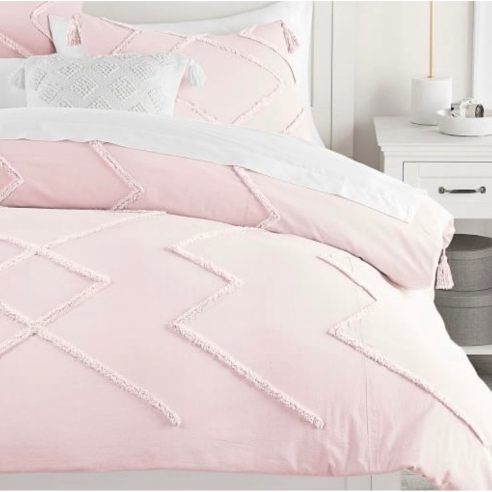 Pottery Barn Teen Ashlyn Tufted Duvet Cover Twin Pale‎ Blush Organic Cotton NEW